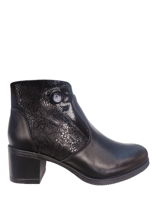 Botine damă elegante negre din piele naturală cu toc gros 4 cm și detalii moderne – mărimi 36-40