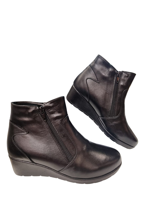 Botine damă negre din piele naturală cu fermoar lateral și toc comod 3 cm – mărimi 36-41