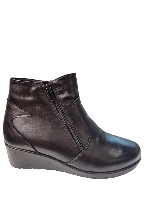 Botine damă negre din piele naturală cu fermoar lateral și toc comod 3 cm – mărimi 36-41