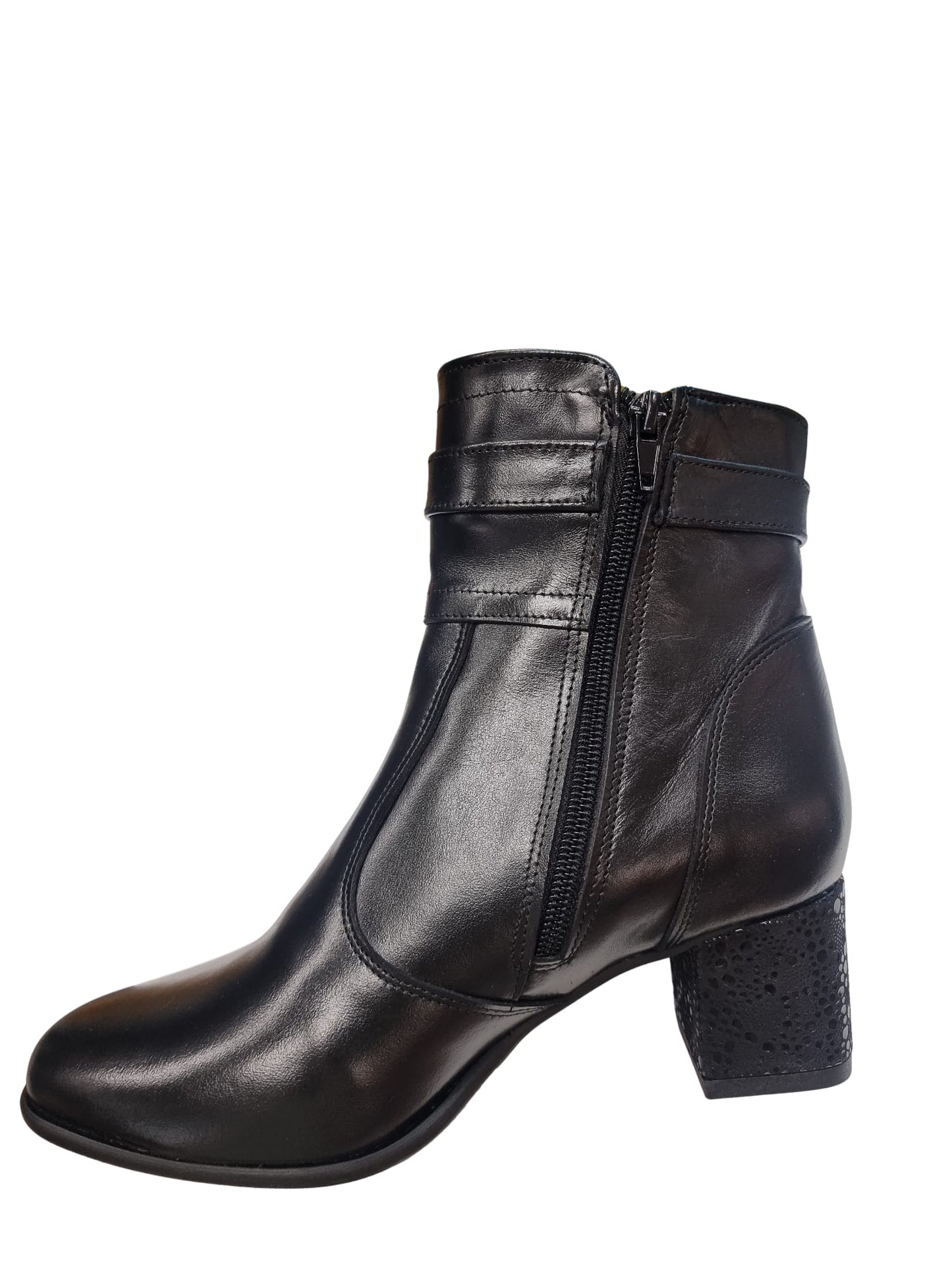 Ghete damă elegante negre din piele naturală cu toc gros 5 cm