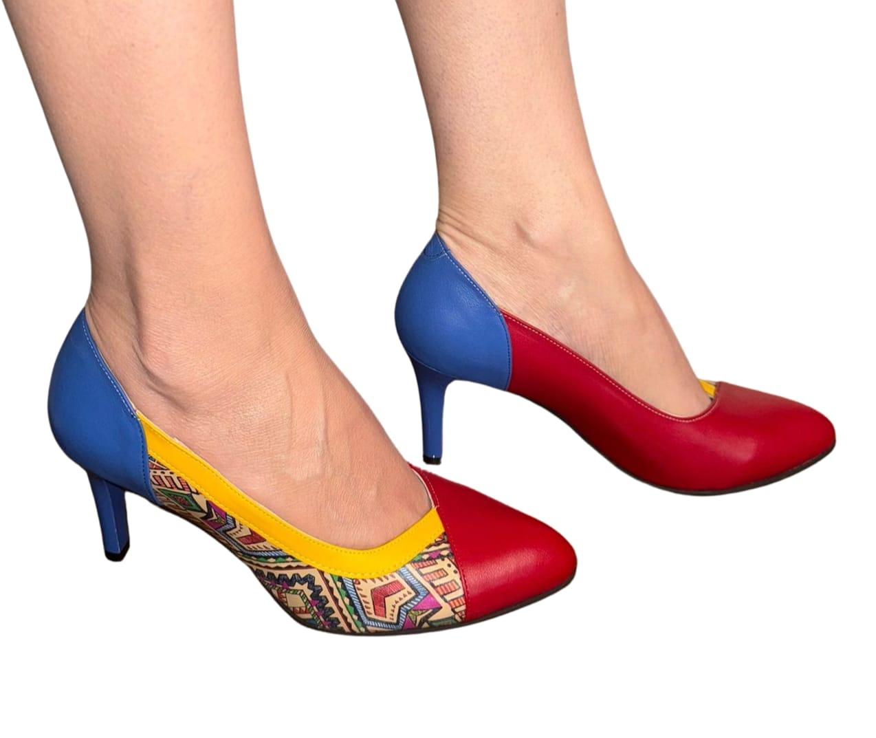 Pantofi din piele naturală – Design Tricolor – Toc 7 cm