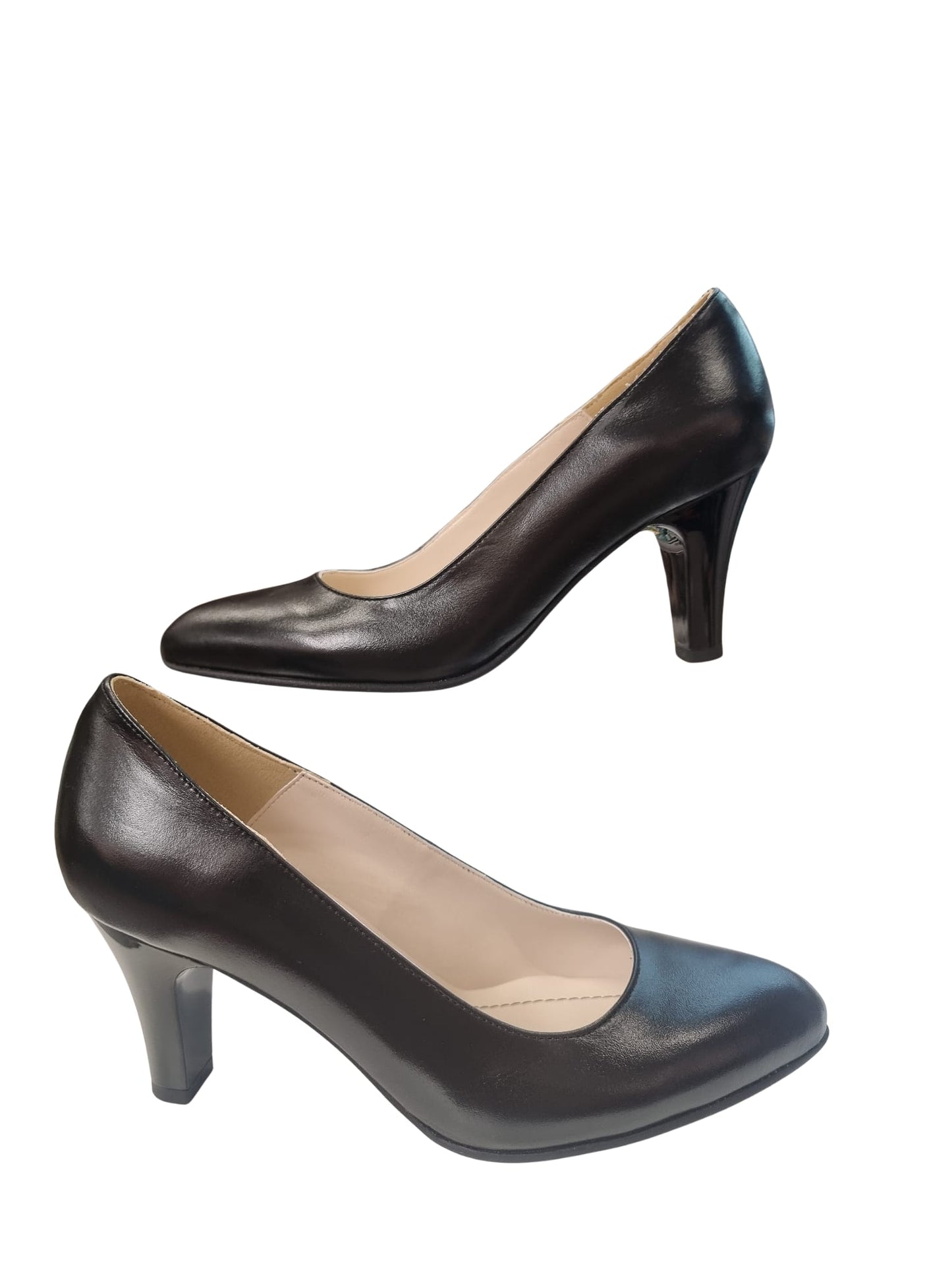 Pantofi damă negri eleganți din piele naturală cu toc subțire 7 cm