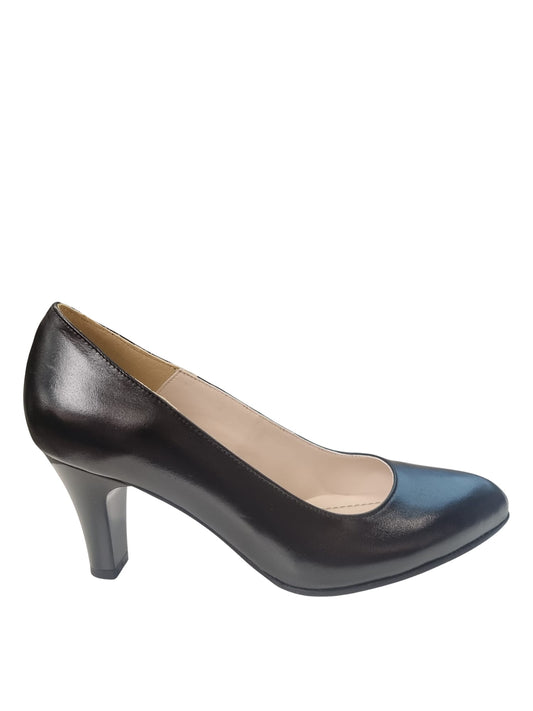 Pantofi damă negri eleganți din piele naturală cu toc subțire 7 cm