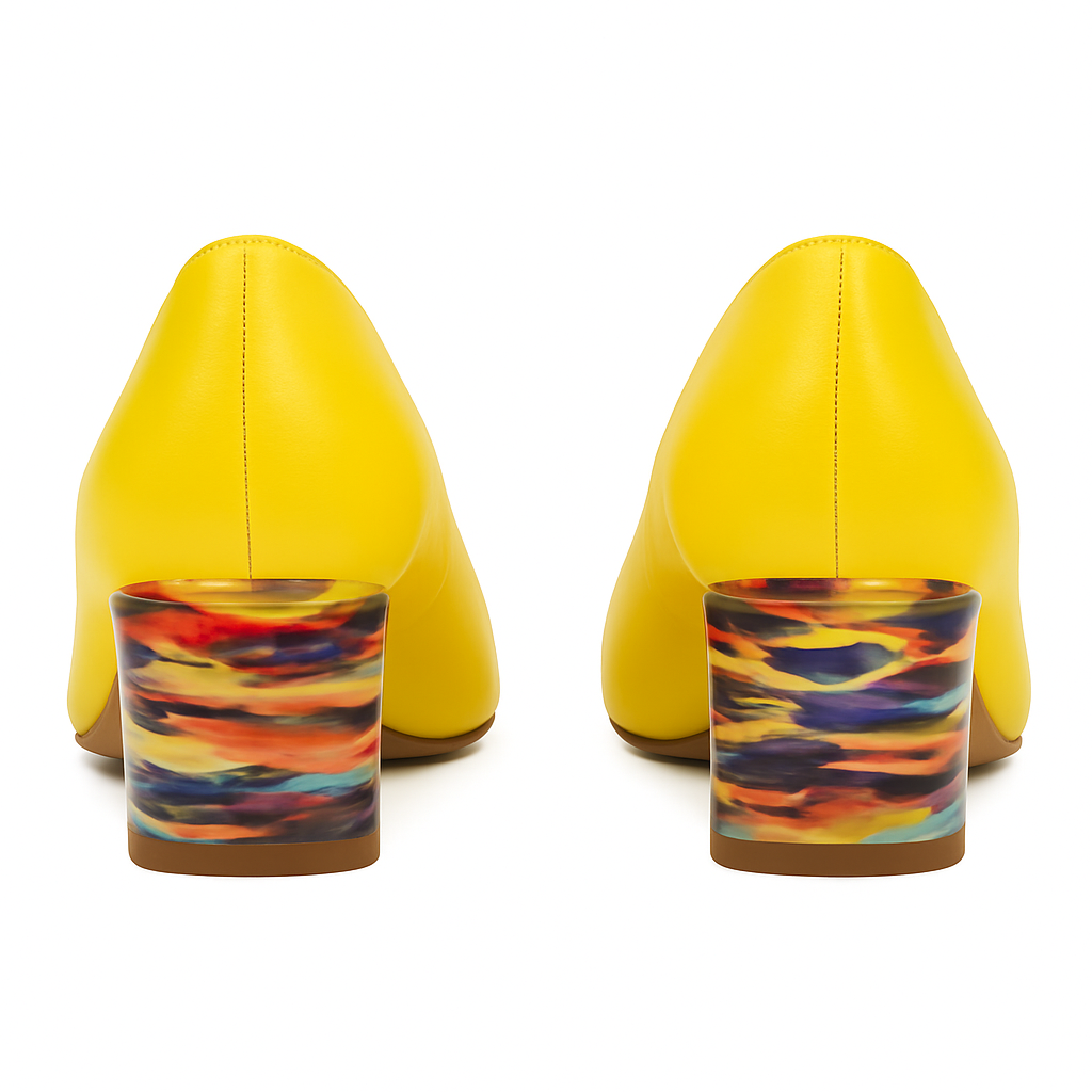 Pantofi Galbeni din Piele Naturală cu Toc Gros Colorat – Casual Eleganți & Confortabili