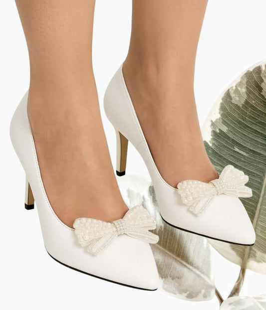 Pantofi eleganți din piele naturală cu fundiță accesorizată și toc subțire 7 cm