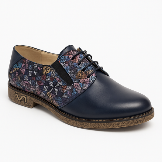 Pantofi casual damă din piele naturală bleumarin cu șiret – model clasic