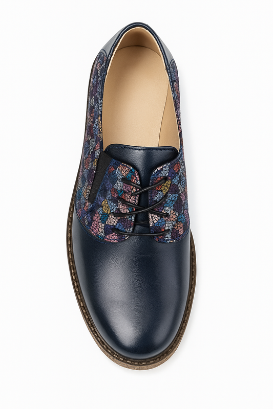 Pantofi casual damă din piele naturală bleumarin cu șiret – model clasic