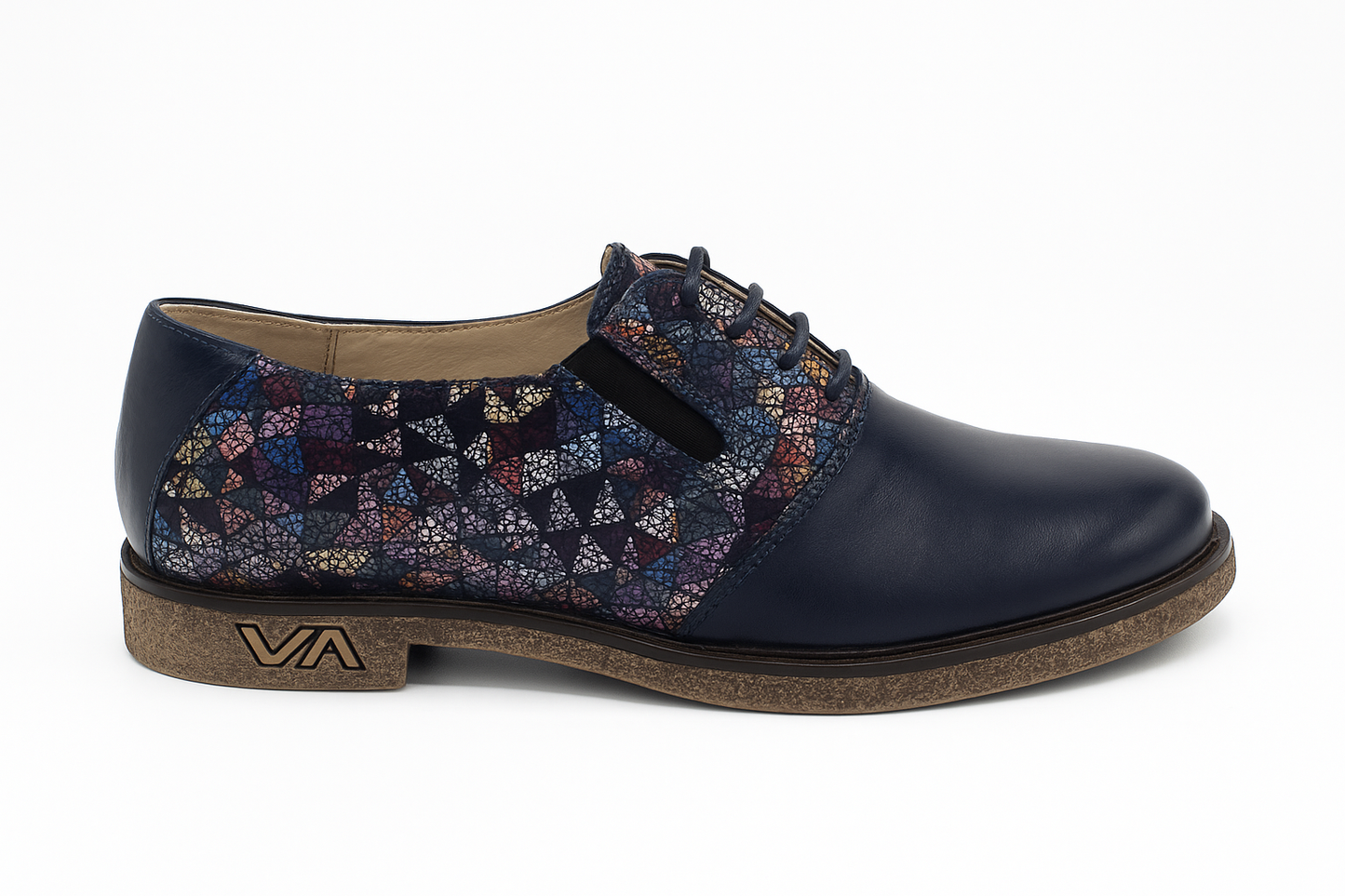 Pantofi casual damă din piele naturală bleumarin cu șiret – model clasic