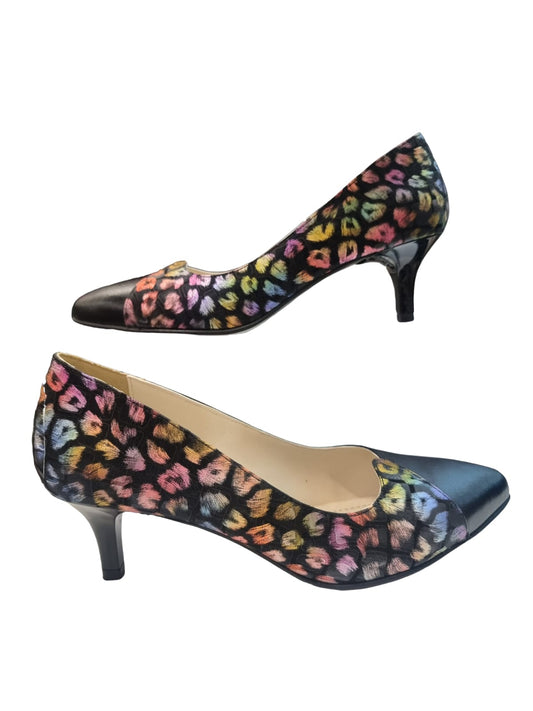 Pantofi damă multicolori cu imprimeu animal print și toc 5 cm – piele naturală