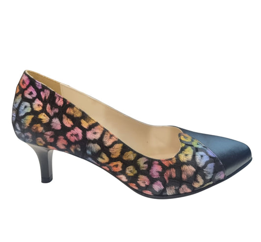 Pantofi damă multicolori cu imprimeu animal print și toc 5 cm – piele naturală