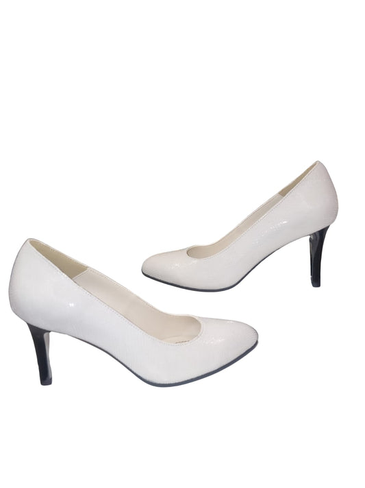 Pantofi eleganți damă albi cu toc 7 cm – piele naturală texturată