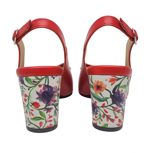 Sandale Roșii din Piele Naturală cu Toc Floral de 7 cm – Accesoriu Elegant de Vară