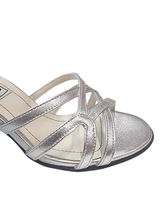 Sandale elegante damă cu barete argintii și toc subțire de 7 cm