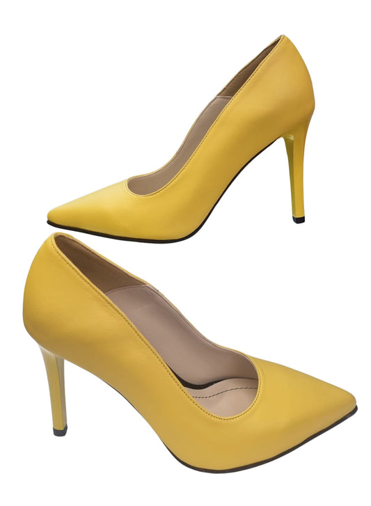 Pantofi galbeni din piele naturală, toc subțire 9 cm – eleganță vibrantă și confort autentic