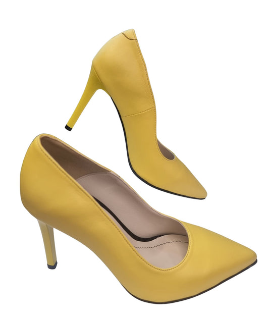 Pantofi galbeni din piele naturală, toc subțire 9 cm – eleganță vibrantă și confort autentic