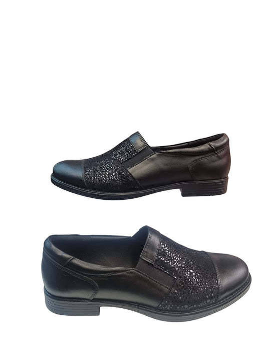 Pantofi casual damă din piele naturală neagră – model clasic cu șiret