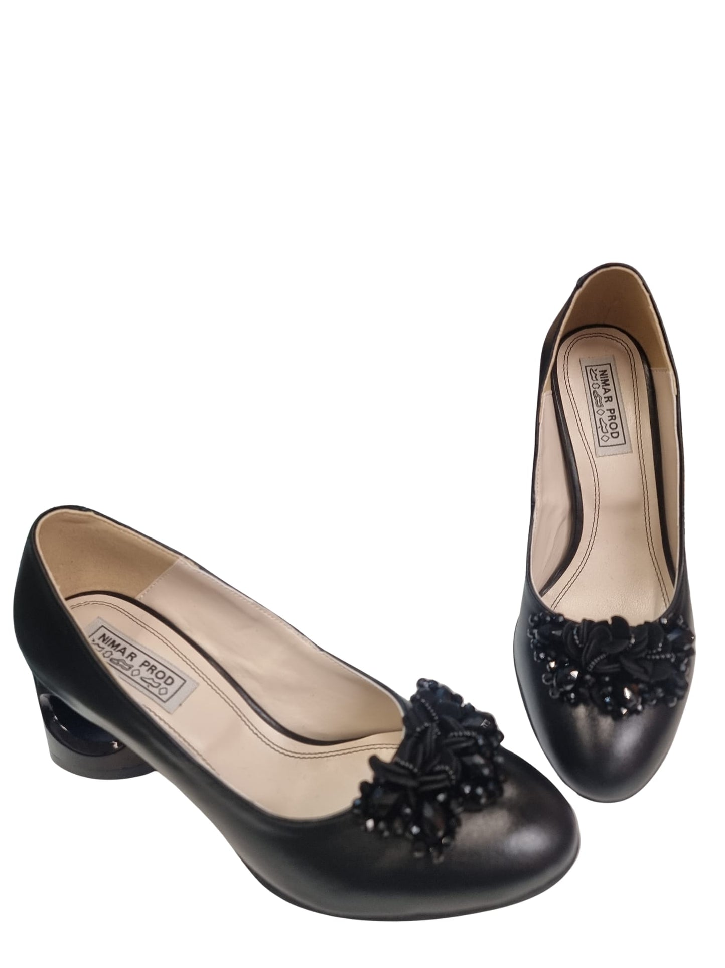 Pantofi Eleganți Din Piele Neagră cu Aplicație și Toc Sculptural – 5.5 cm