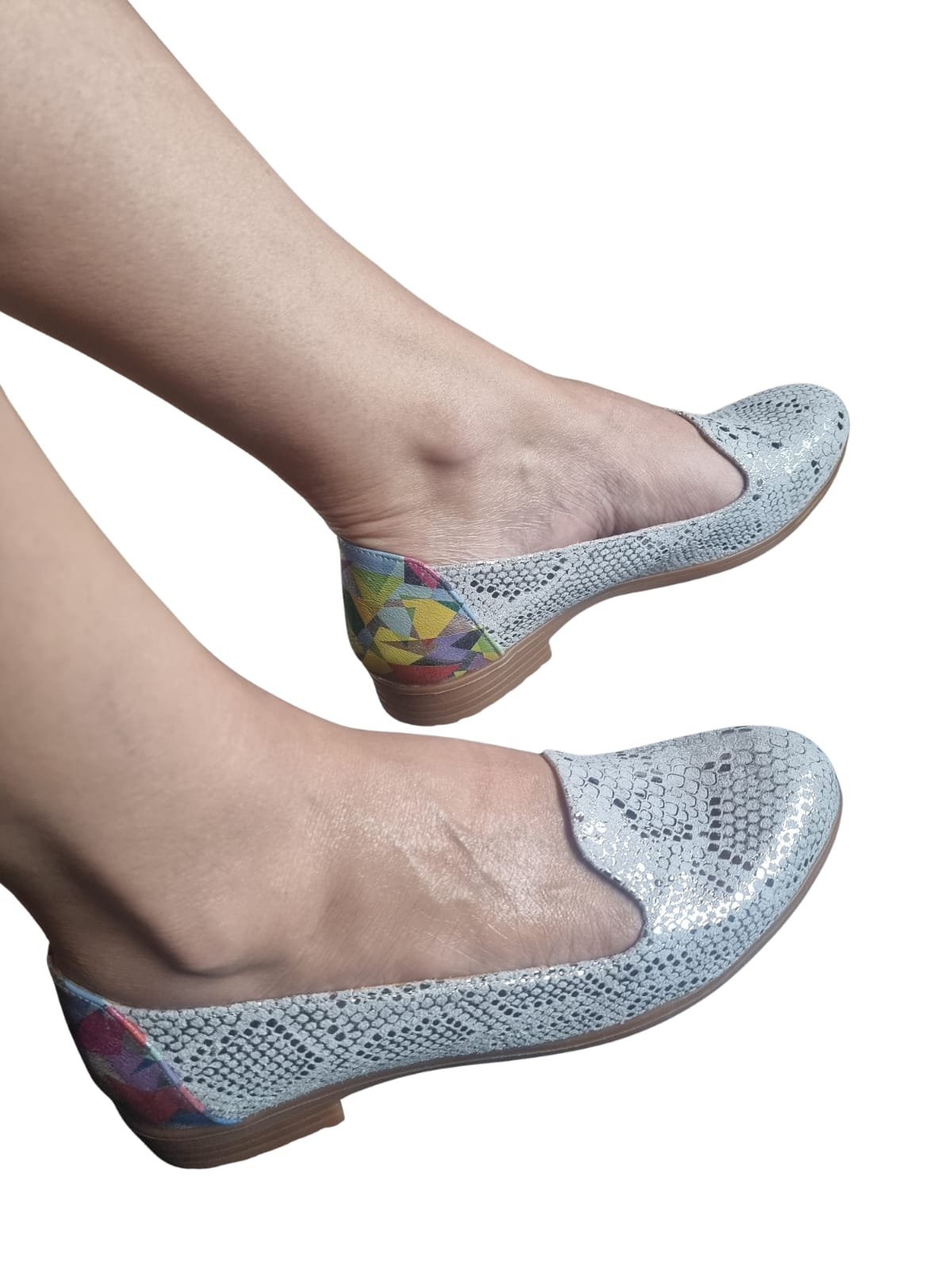 Balerini damă din piele naturală cu imprimeu șarpe și detaliu multicolor – stil urban, confort de zi cu zi