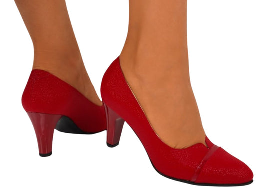 Pantofi Stiletto Roșii din Piele Naturală cu Toc 7 cm – Decupaj Inimă și Finisaj Texturat Elegant