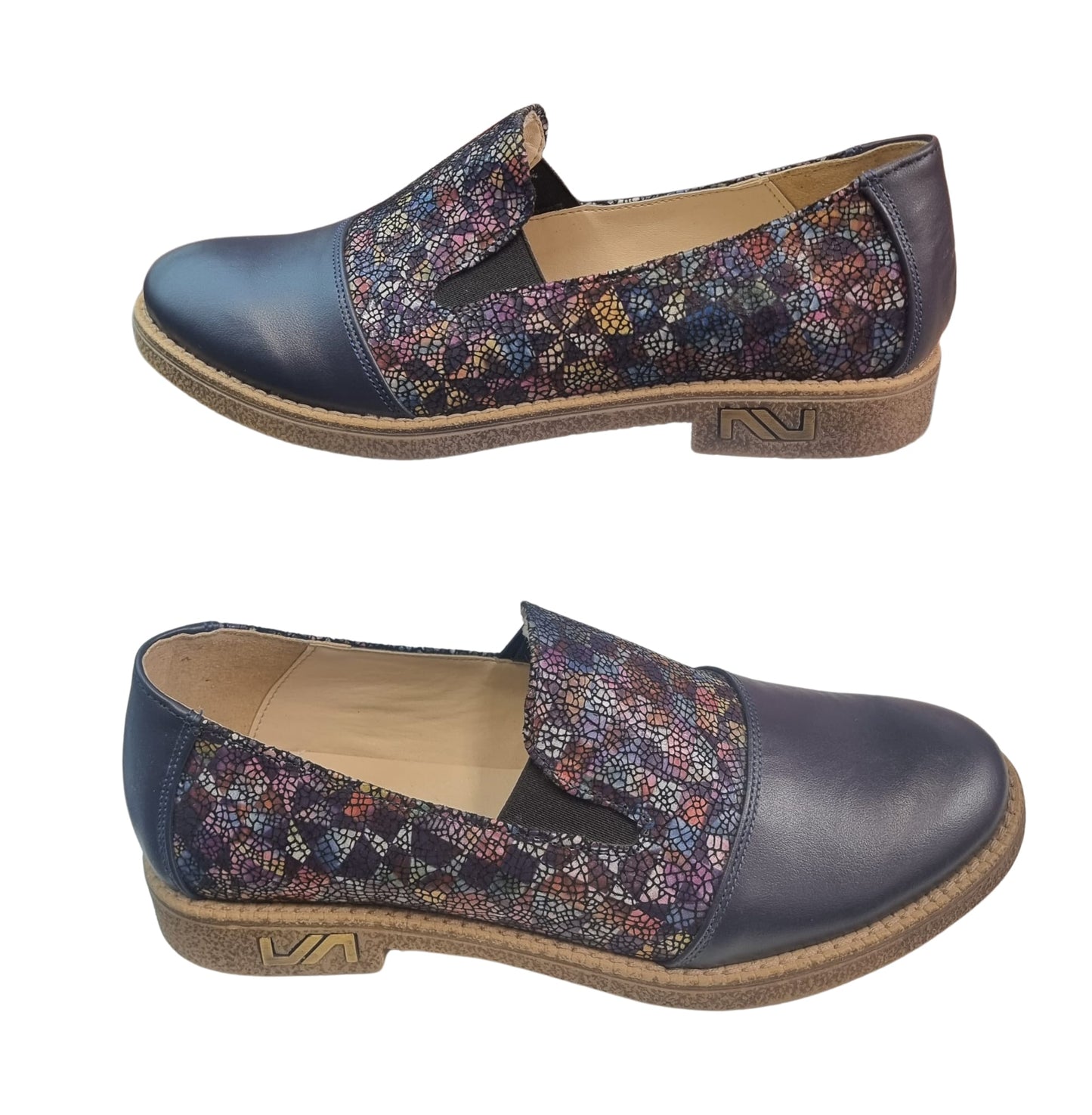 Pantofi Casual Bleumarin din Piele Naturală cu Imprimeu Geometric – Talpă Joasă, Ultra Comozi
