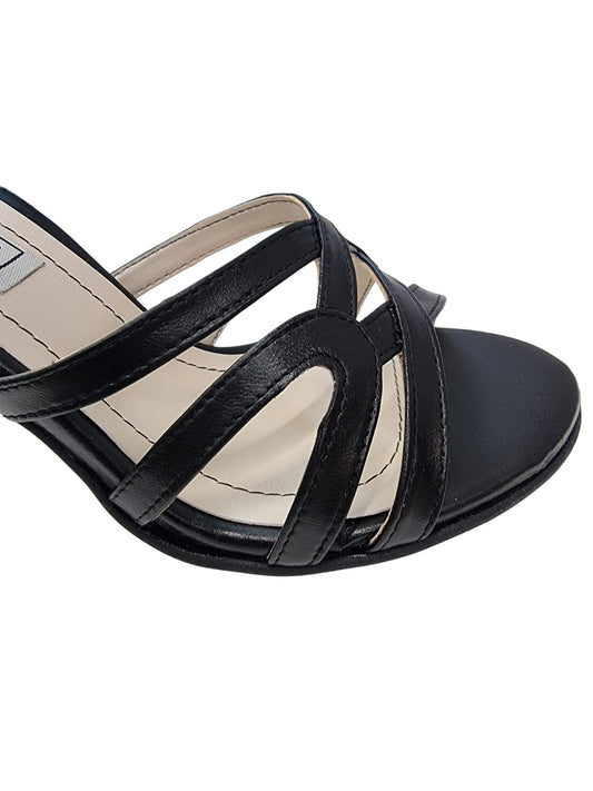 Sandale negre elegante cu barete încrucișate și toc de 9 cm – design glam și rafinat