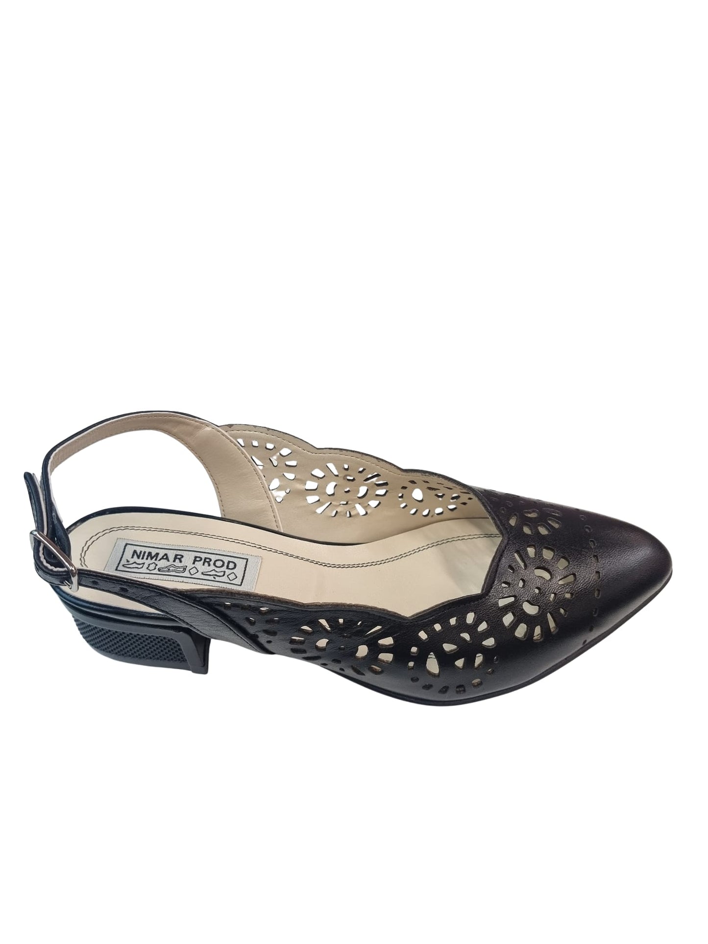 Pantofi decupați negri cu toc de 3 cm și model perforat – eleganță cu confort zilnic