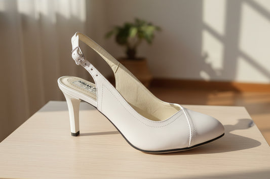 sandale elegante albe dama cu toc subtire si varf ascutit piele naturala Nimar Prod