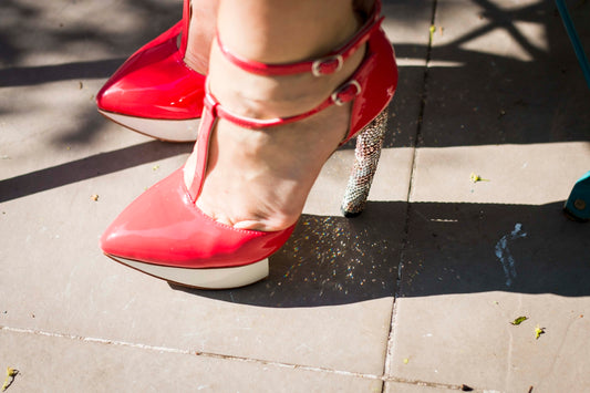 woman standing on tiled floor