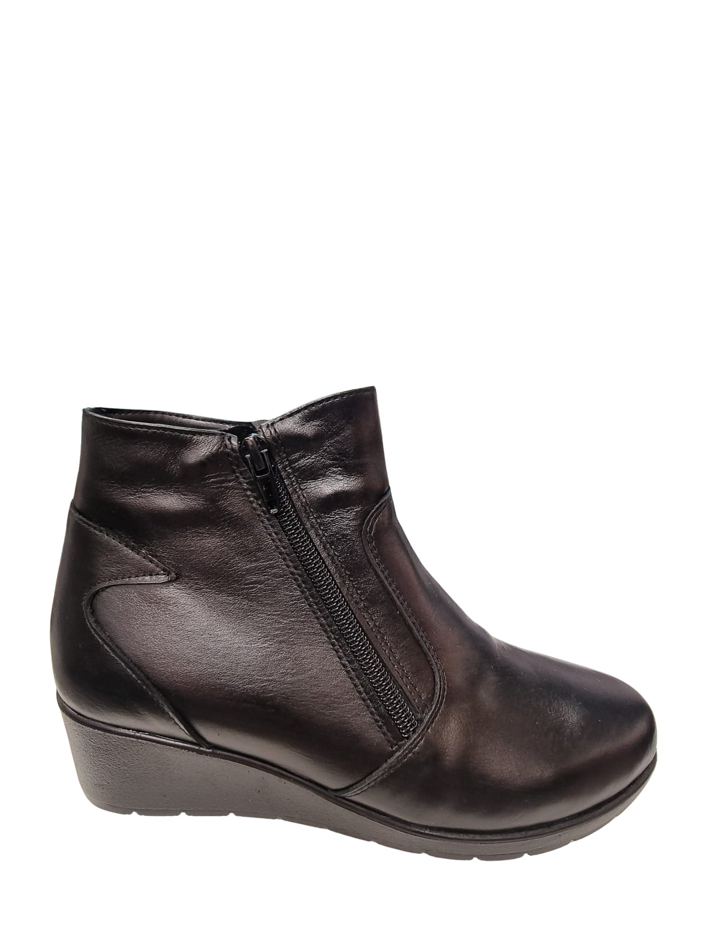 Botine damă negre din piele naturală cu fermoar lateral și toc comod 3 cm – mărimi 36-41
