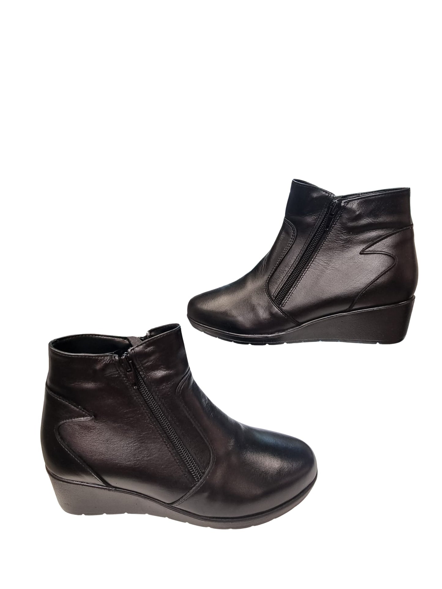 Botine damă negre din piele naturală cu fermoar lateral și toc comod 3 cm – mărimi 36-41