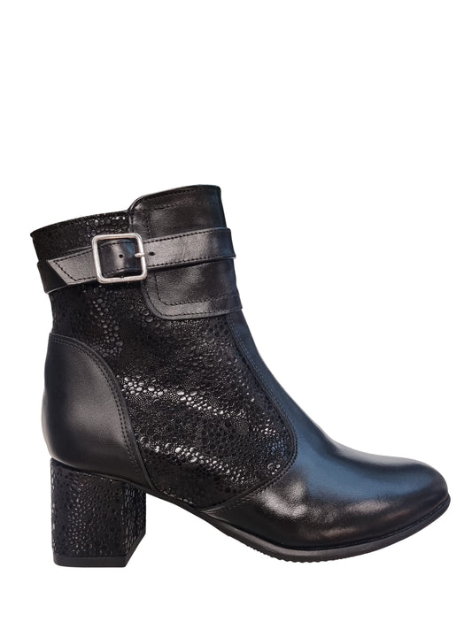 Ghete damă elegante negre din piele naturală cu toc gros 5 cm