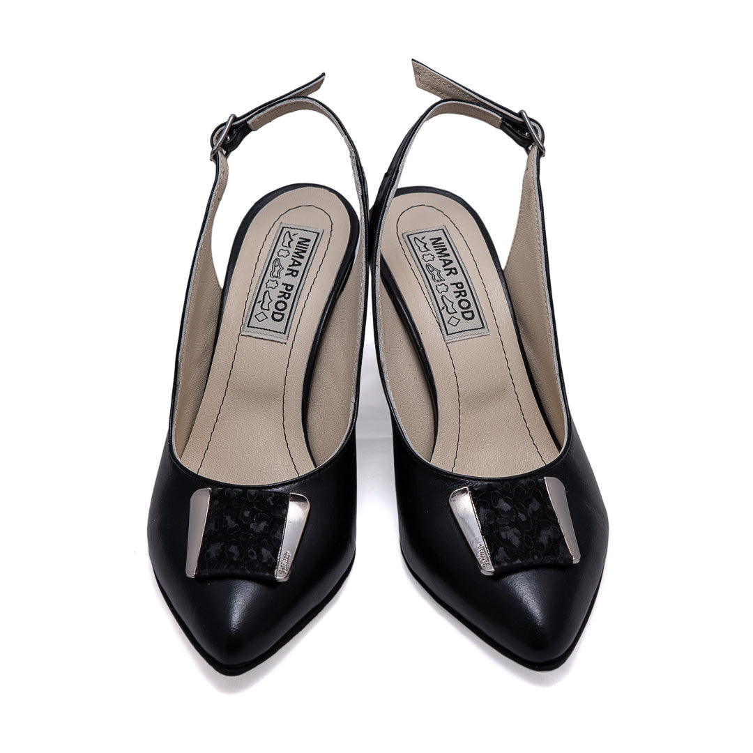 Sandale negre din piele naturală cu toc gros 7 cm și detalii metalice – Nimar Prod