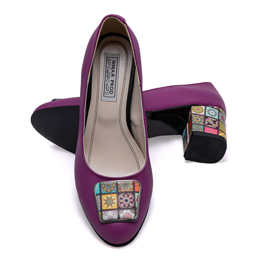 Pantofi damă din piele naturală mov lila – toc mediu 5 cm