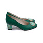 Pantofi verzi din piele naturală cu toc gros de 5 cm – detaliu floral elegant