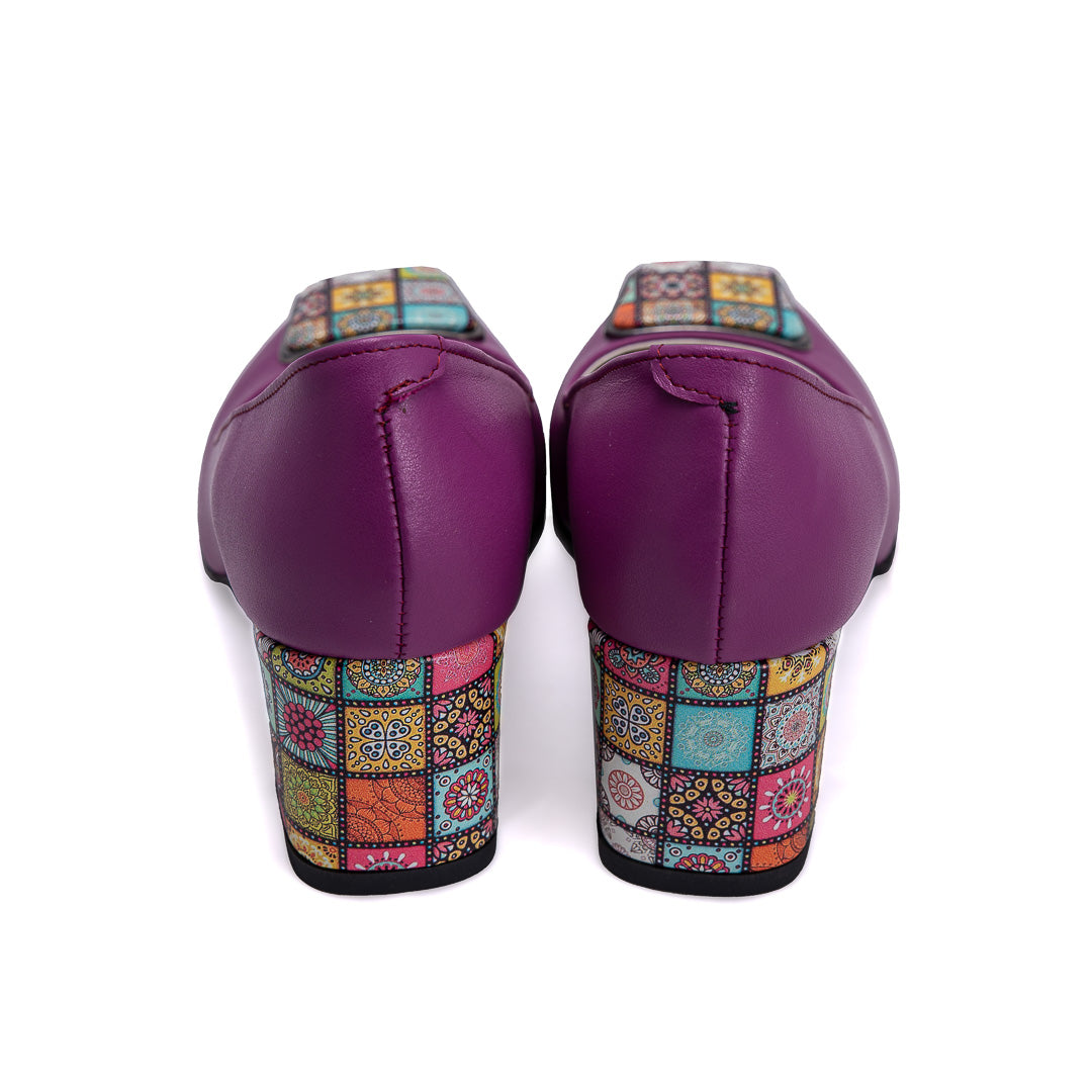 Pantofi damă din piele naturală mov lila – toc mediu 5 cm