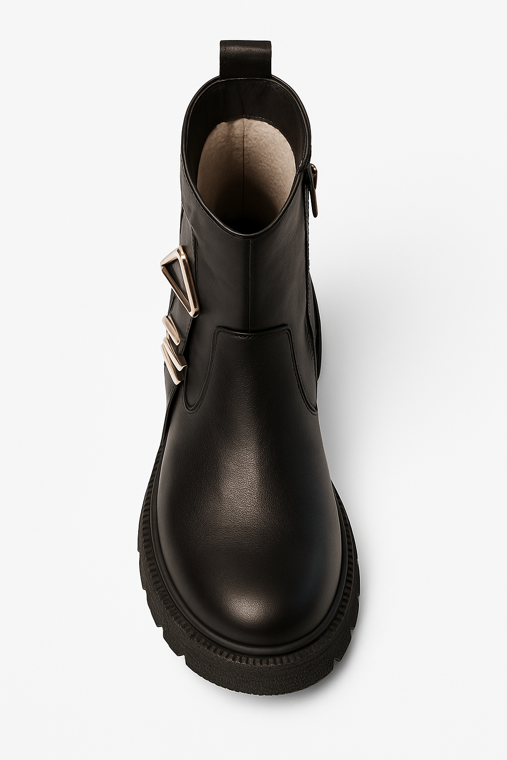 Ghete damă negre din piele naturală cu accesorii metalice laterale și talpă groasă – 3 cm