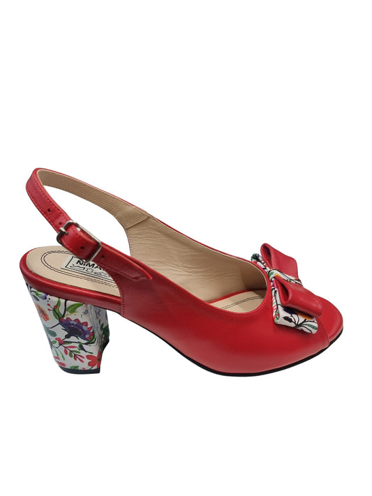 Sandale Roșii din Piele Naturală cu Toc Floral de 7 cm – Accesoriu Elegant de Vară
