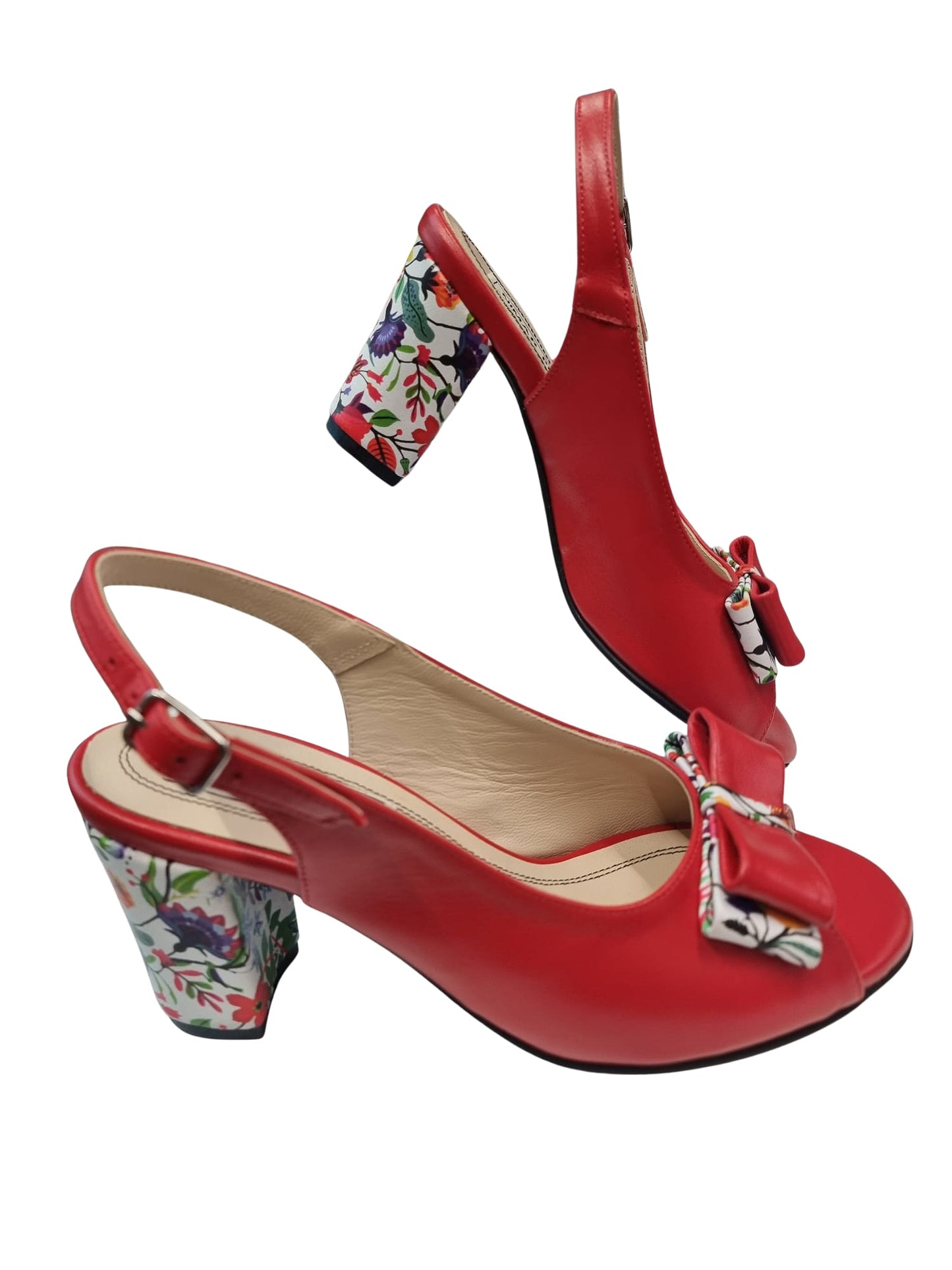 Sandale Roșii din Piele Naturală cu Toc Floral de 7 cm – Accesoriu Elegant de Vară