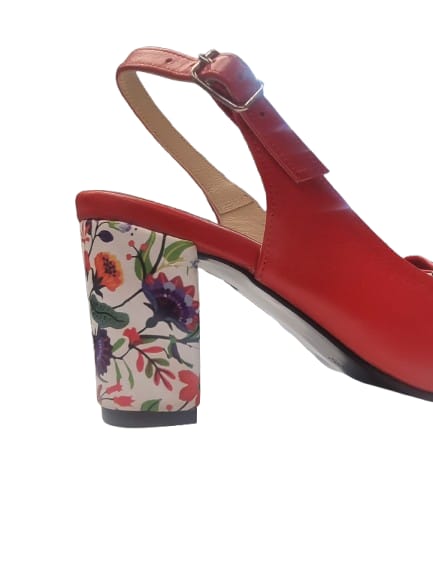Sandale Roșii din Piele Naturală cu Toc Floral de 7 cm – Accesoriu Elegant de Vară