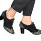 Pantofi Oxford din Piele Naturală Neagră cu Toc Gros de 7  cm – Design Elegant cu Accente Geometrice