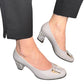 Pantofi Gri din Piele Naturală cu Toc de 5 cm și Accesoriu Metalic – Eleganță și Confort