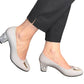 Pantofi Gri din Piele Naturală cu Toc de 5 cm și Accesoriu Metalic – Eleganță și Confort