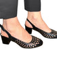 Sandale damă negre din piele naturală – perforate, toc gros 5 cm, eleganță clasică