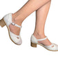 Sandale crem din piele naturală – stil retro cu închidere T-bar, toc gros 4 cm