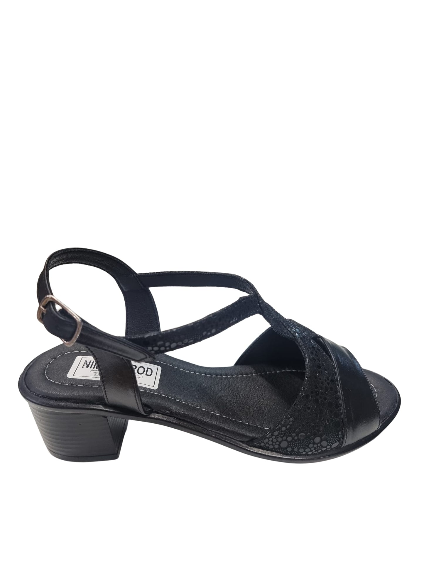 Sandale Elegante Din Piele Neagră cu Model Texturat și Toc Mic – 4 cm