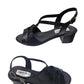 Sandale Elegante Din Piele Neagră cu Model Texturat și Toc Mic – 4 cm