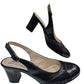Sandale Slingback Din Piele Neagră cu Inserții Lucioase și Toc Mediu – 6.5 cm