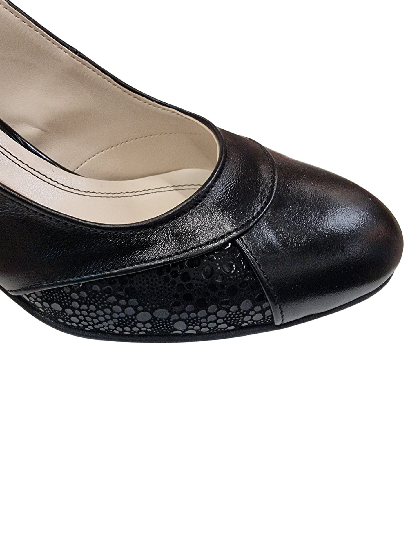 Sandale Slingback Din Piele Neagră cu Inserții Lucioase și Toc Mediu – 6.5 cm