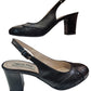 Sandale Slingback Din Piele Neagră cu Inserții Lucioase și Toc Mediu – 6.5 cm