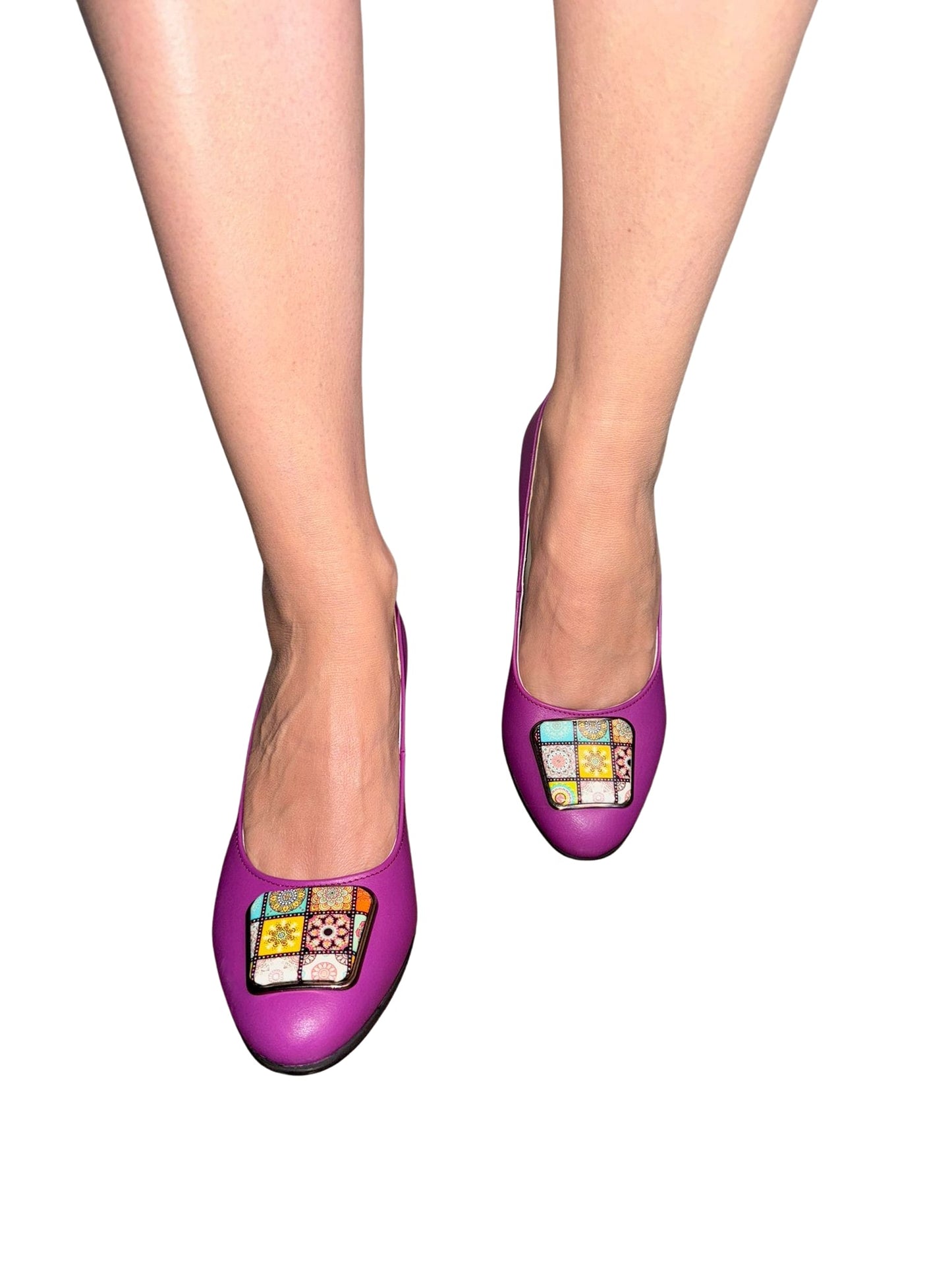 Pantofi damă din piele naturală mov lila – toc mediu 5 cm